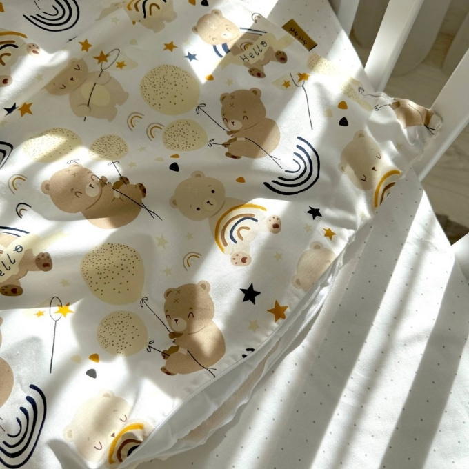 Paturica bebe Ursulet de plus din bumbac si tesatura minky cu pilota (5)